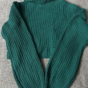 SHEIN Green Ribbed Turtleneck Sweater Cropped Size 13–14Y